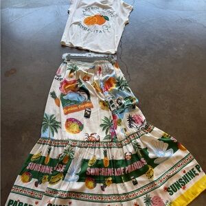 Rachel Zoe Tropical Sunshine Maxi Skirt with Citrus Graphic Tee